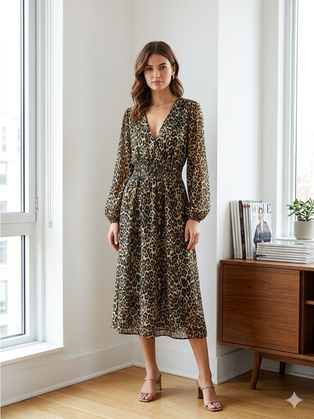 WAYF Leopard print faux wrap dress